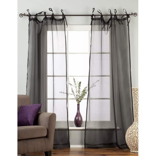 Black Tie Top Sheer Tissue Curtain / Drape / Panel 84" Piece On